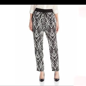 Calvin Klein Black/White Cross Hatch ‎ Drawstring Women Dress Pants M